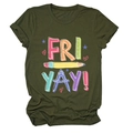 Army green round neck T-shirt featuring FRI YAY ruler and pencil graphic print - Army Green (White Text)