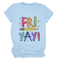 Detail of light blue t-shirt with FRI YAY ruler pencil graphic print and rolled sleeves - Light Blue (Black Text)