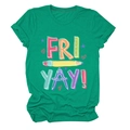 Flat lay of a green cotton t-shirt featuring Fri-Yay pencil and ruler graphic print - Ink Green (White Text)