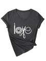 Détail du t-shirt gris à col en V avec lettrage Love et nœud latéral à l'ourlet - S / Gris Chiné (Imprimé Blanc)