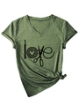 Détail du t-shirt vert foncé à col en V avec imprimé love et nœud sur le côté - S / Vert Olive (Imprimé Noir)