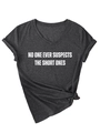 Detail of V-neck dark grey T-shirt featuring white slogan text and front knot detail - S / Heather Grey (White Print)