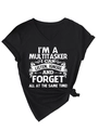 Détail d'un t-shirt en coton col V avec imprimé textuel et noeud décoratif à l'ourlet - S / Noir