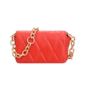 Chic red quilted leather crossbody bag with premium gold chain strap on white background - Red