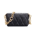 Fashionable black quilted shoulder bag with a bold gold chain strap for women - Black