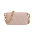 Quilted light pink crossbody bag with a wave pattern and chunky gold chain strap - Beige