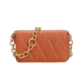 Quilted caramel orange crossbody bag with chunky gold chain strap and wave pattern - Yellow Brown