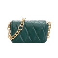 Dark green quilted crossbody bag with stylish chunky gold metal chain strap - Green