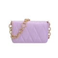 Minimalist lavender square crossbody bag with wavy quilting and gold chain strap - Purple