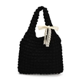 Bolso de hombro negro con textura de burbujas y detalle de lazo de encaje crema - Negro