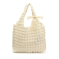 Bolso tote acolchado crema de tela popcorn con detalle de lazo de encaje y asa larga - Blanco