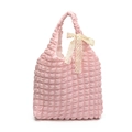Bolso tote rosa con textura de burbujas, lazo de encaje blanco crema y volantes chic - Rosa Claro