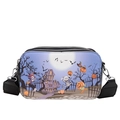 Halloween crossbody bag with ghost and pumpkin print featuring wide textile strap - Spooky Castle Wizard (Style 1)
