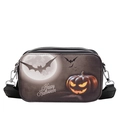 Halloween crossbody bag with moon, bats, and pumpkin print in black leather finish - Happy Halloween Pumpkin (Style 2)