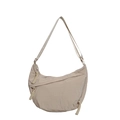 Borsa a tracolla in nylon beige a forma di mezzaluna con tracolla regolabile e dettaglio intrecciato - Bianco
