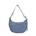 Fog blue nylon crescent crossbody bag with adjustable wide strap and woven zippers - Blue