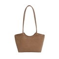 Bolso tote trenzado marrón con diseño de espiga y asas largas para uso diario moderno - Caqui