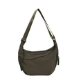 Olive green nylon crescent shoulder bag with multi-zipper pockets and woven cord pulls - Green