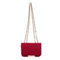 Retro deep red velvet crossbody square bag with gold metal trim and chain strap - Red