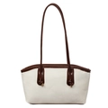 Minimalist beige tote bag with dark brown handles and Fashion & Bags embossed logo - Off White