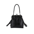 Sac à main rétro en cuir ciré noir avec fermoir métallique et bandoulière amovible - Noir