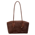 Brown vintage faux suede tote bag with FASHION & BAGS lettering and knotted shoulder straps - Brown