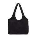 Minimalist black corduroy tote bag with thick ribbed texture and large capacity - Black