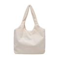 Minimalist cream corduroy shoulder bag with wide strap and large capacity design - White