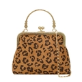 Vintage-Handtasche mit Leopardenmuster, Goldverschluss und Kette aus weichem Wildleder - Gelbbrauner Leopard