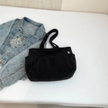 Borsa tote nera in velluto a coste da donna con trama testurizzata e tasca laterale - Borsa Singola / Nero