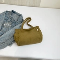 Borsa tote in velluto a coste verde kaki con strisce verticali e zip - Borsa Singola / Giallo