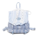 Chic light blue plaid mini canvas backpack with lace ribbon and drawstring bead details - Blue