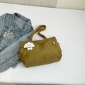Olive yellow corduroy tote bag with plush cloud charm and drawstring detail - With Cloud Charm / Yellow
