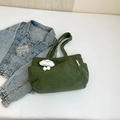 Dark green corduroy tote bag with side pocket and white cloud plush charm detail - With Cloud Charm / Green