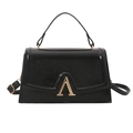 Klassische schwarze Trapez-Handtasche aus Lackleder mit goldener A-förmiger Schnalle - Schwarz