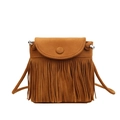 Bohemian brown suede tassel crossbody bag with fringed detailing and bucket shape - Brown