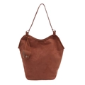 Vintage-Beuteltasche aus zimtfarbenem Wildleder für Damen mit Lederanhänger - Braun