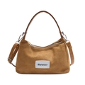 Brown suede hobo shoulder bag with MJJ137 patch and adjustable strap for women - Brown No Pendant