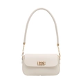 Bolso de hombro minimalista marfil con cierre dorado y correa de cadena de cuero - Blanco