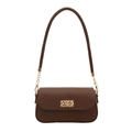 Brown faux leather crossbody bag with golden braided twist lock and shoulder strap - Brown