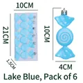 Seeblaue Weihnachtsanhänger in Bonbonform mit Glitzer, 6er-Pack Baumschmuck-Set - Seeblau