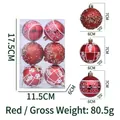 Set of 6 red Christmas ornaments with glitter and geometric textures, 6cm diameter - 6cm / Red (SL0208)