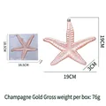 Starfish Christmas ornament in champagne gold with glitter finish and packaging size specs - Champagne