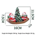 Christmas ceramic Santa and snowman rocker ornament, 16x11.5cm holiday table decoration - Boat Santa And Snowman Style (Light Up)