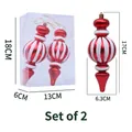 Pack de 2 adornos navideños con rayas rojas y blancas en caja de exhibición clara - Estilo Calabaza Roja y Blanca