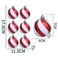 Set of six 6cm Christmas balls with red white spiral pattern and green glitter details - Red White Green Striped / 6cm