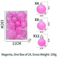 Lot de 24 boules de Noël magenta de différentes tailles avec finition brillante - Magenta 24 Pièces