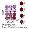 12-piece wine red Christmas ball set with flocking and glitter textures in gift box - Wine Red (SL0201)