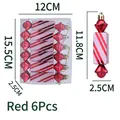 Set di 6 decorazioni natalizie a forma di caramella a righe rosso e rosa con glitter - Rosso