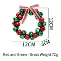 Christmas bell wreath with red and green metal bells and striped bow, 12cm diameter - Red and Green
